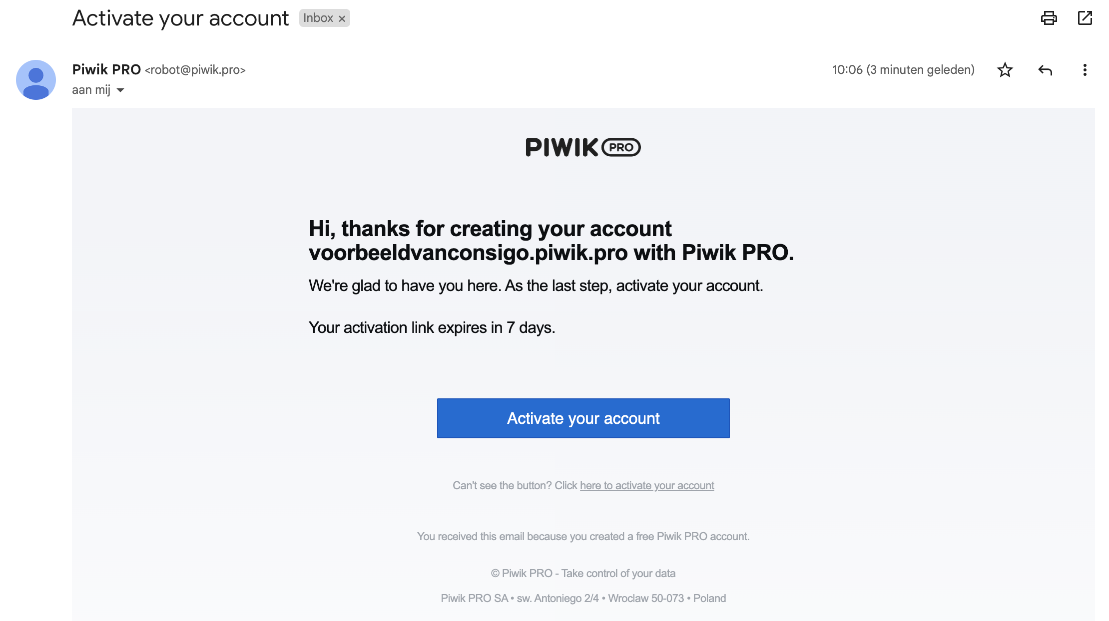 account activeren piwik pro